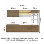 Combo Completo de Cocina 310 cm 11 Puertas 3 Cajones Sin Mesada con Mueble para Horno y Microondas Blanco/Marrón Stella Madesa 02