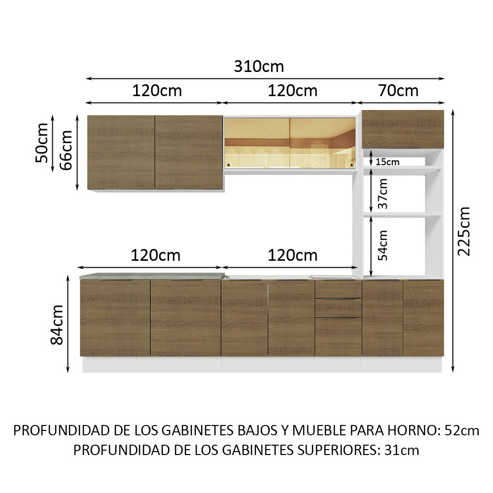 Combo Completo de Cocina 310 cm Blanco/Marrón Stella Madesa 03