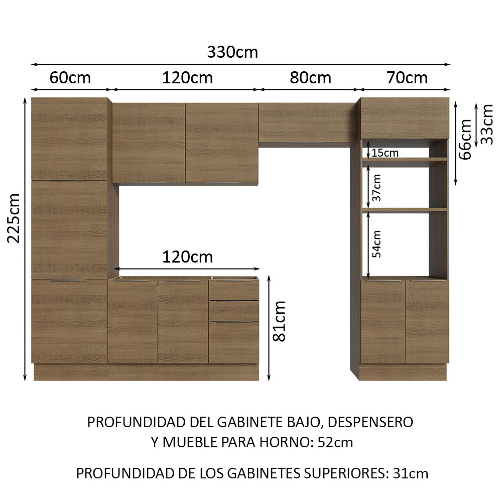 Combo Completo de Cocina 330 cm Marrón Stella Madesa 02