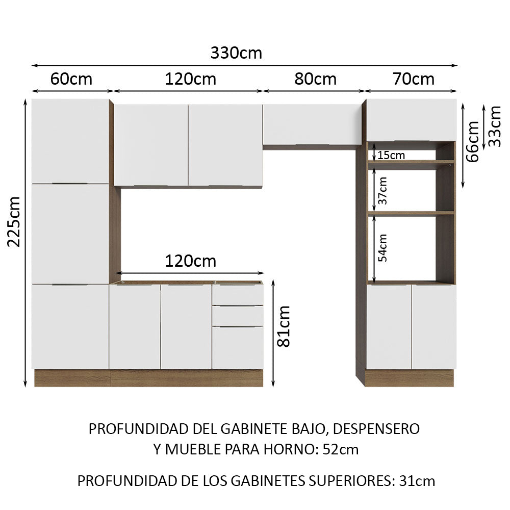 Combo Completo de Cocina 330 cm Marrón/Blanco Stella Madesa 02