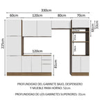 Combo Completo de Cocina 330 cm 11 Puertas 3 Cajones Sin Mesada con Mueble para Horno y Microondas Marrón/Blanco Stella Madesa 02