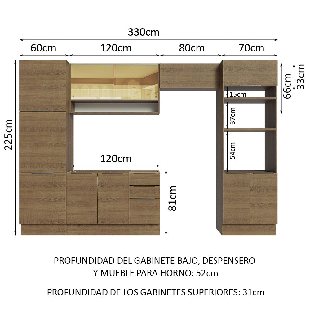 Combo Completo de Cocina 330 cm Marrón Stella Madesa 03