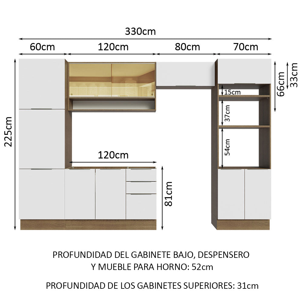 Combo Completo de Cocina 330 cm Marrón/Blanco Stella Madesa 03