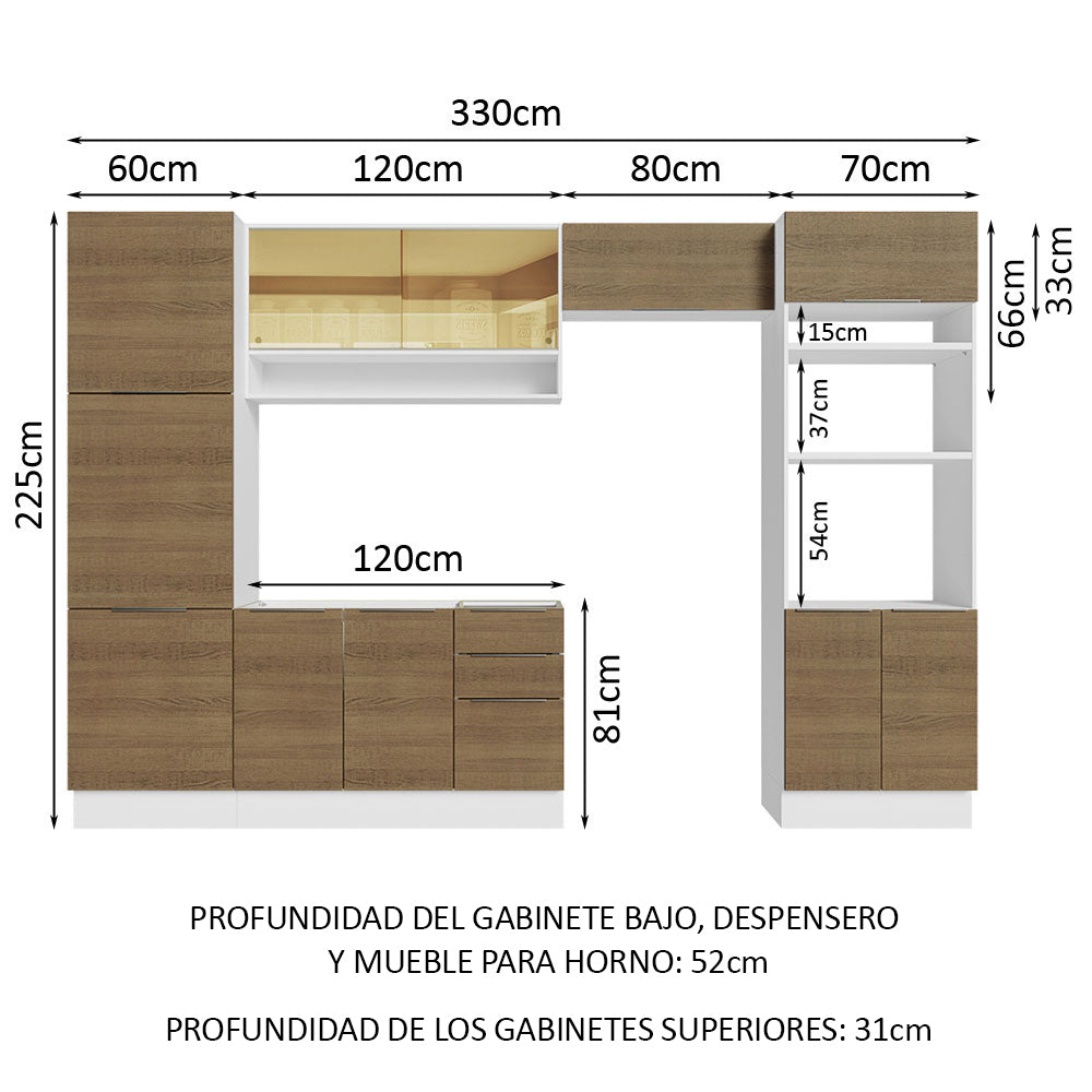 Combo Completo de Cocina 330 cm Blanco/Marrón Stella Madesa 03