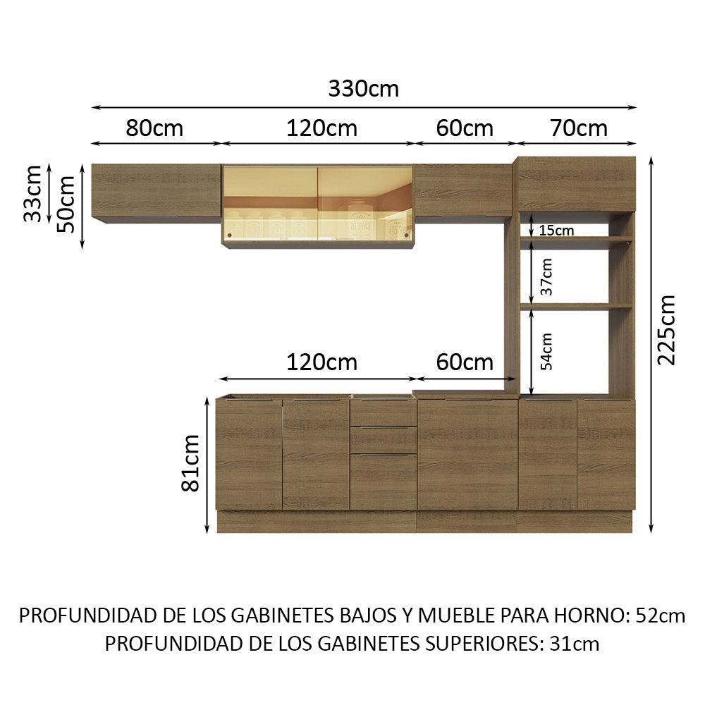 Combo Completo de Cocina 330 cm Marrón Stella Madesa 04
