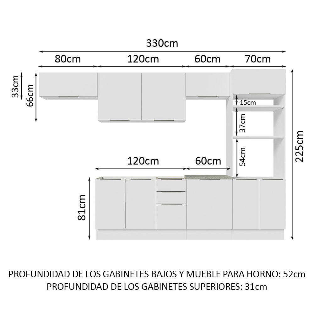 Combo Completo de Cocina 330 cm Blanco Stella Madesa 05