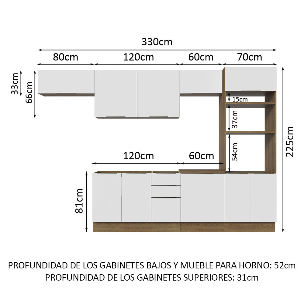 Combo Completo de Cocina 330 cm Marrón/Blanco Stella Madesa 05