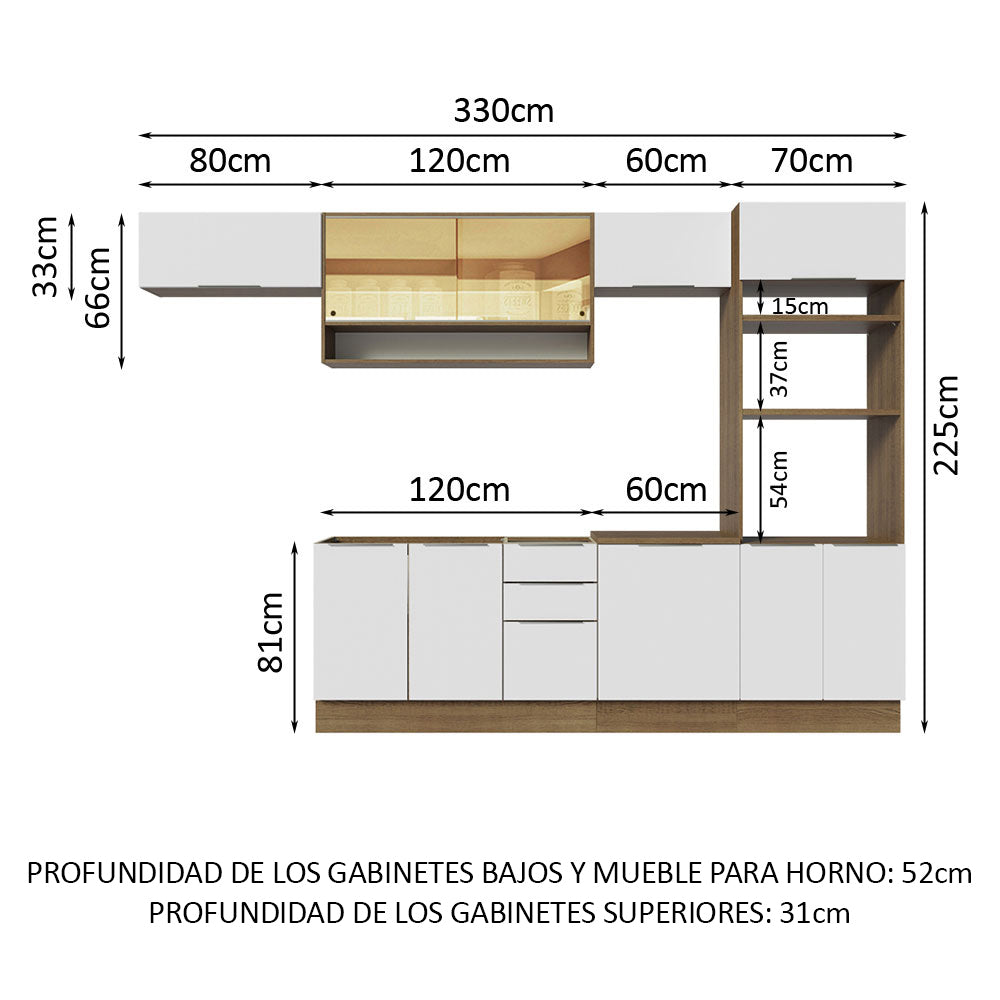Combo Completo de Cocina 330 cm Marrón/Blanco Stella Madesa 06