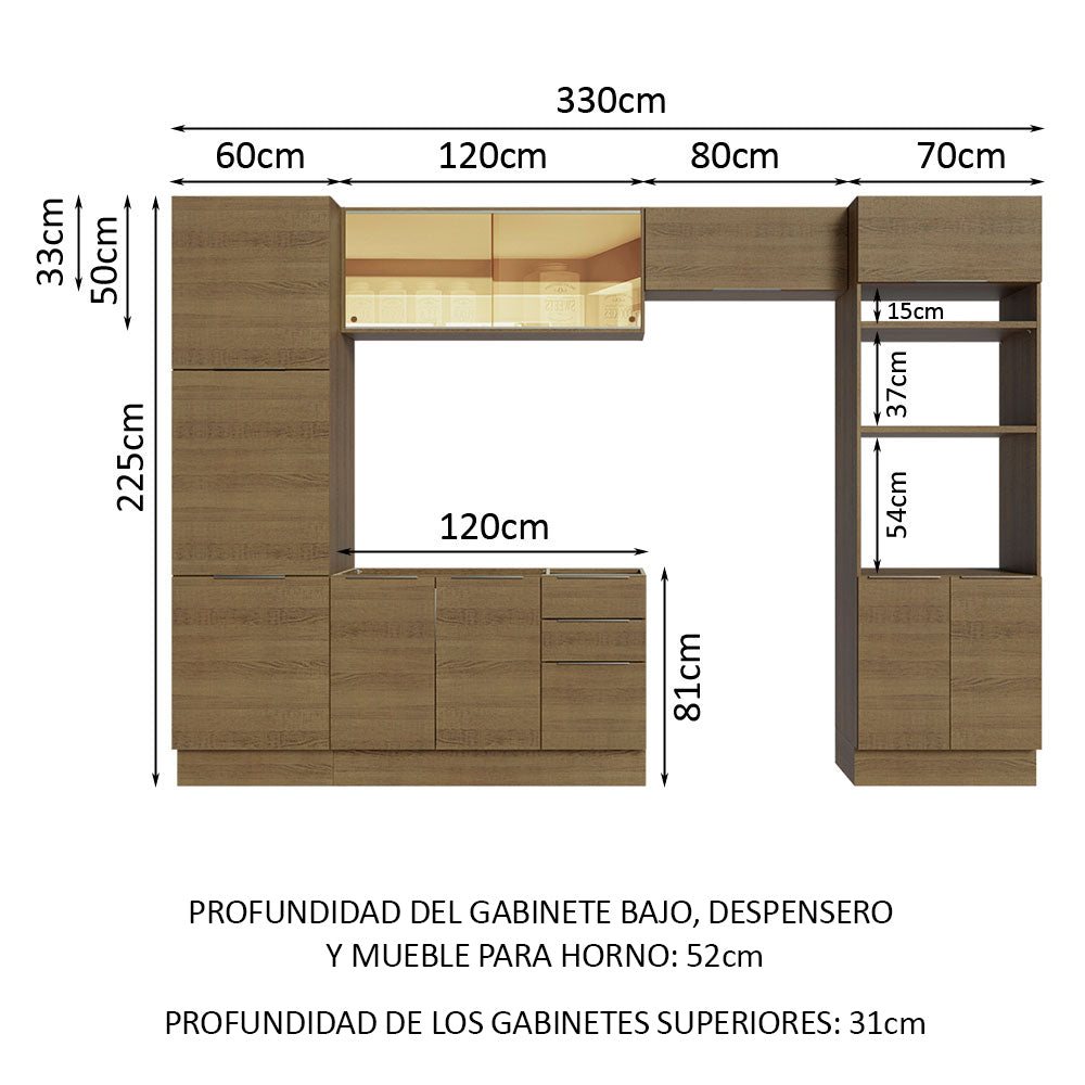 Combo Completo de Cocina 330 cm Marrón Stella Madesa 07