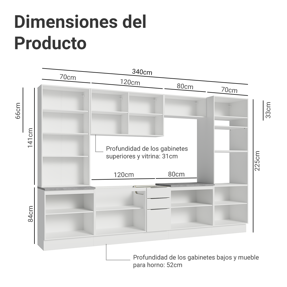 Combo completo de Cocina con Cristalero 340 cm Madesa Stella BB 01