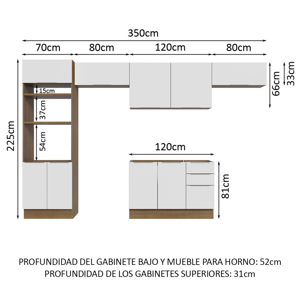 Combo Completo de Cocina 350 cm Marrón/Blanco Stella Madesa 01