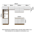 Combo Completo de Cocina 350 cm 9 Puertas 3 Cajones Sin Mesada con Mueble para Horno y Microondas Marrón/Blanco Stella Madesa