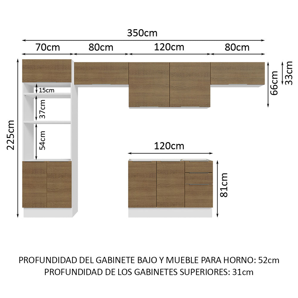 Combo Completo de Cocina 350 cm Blanco/Marrón Stella Madesa 01