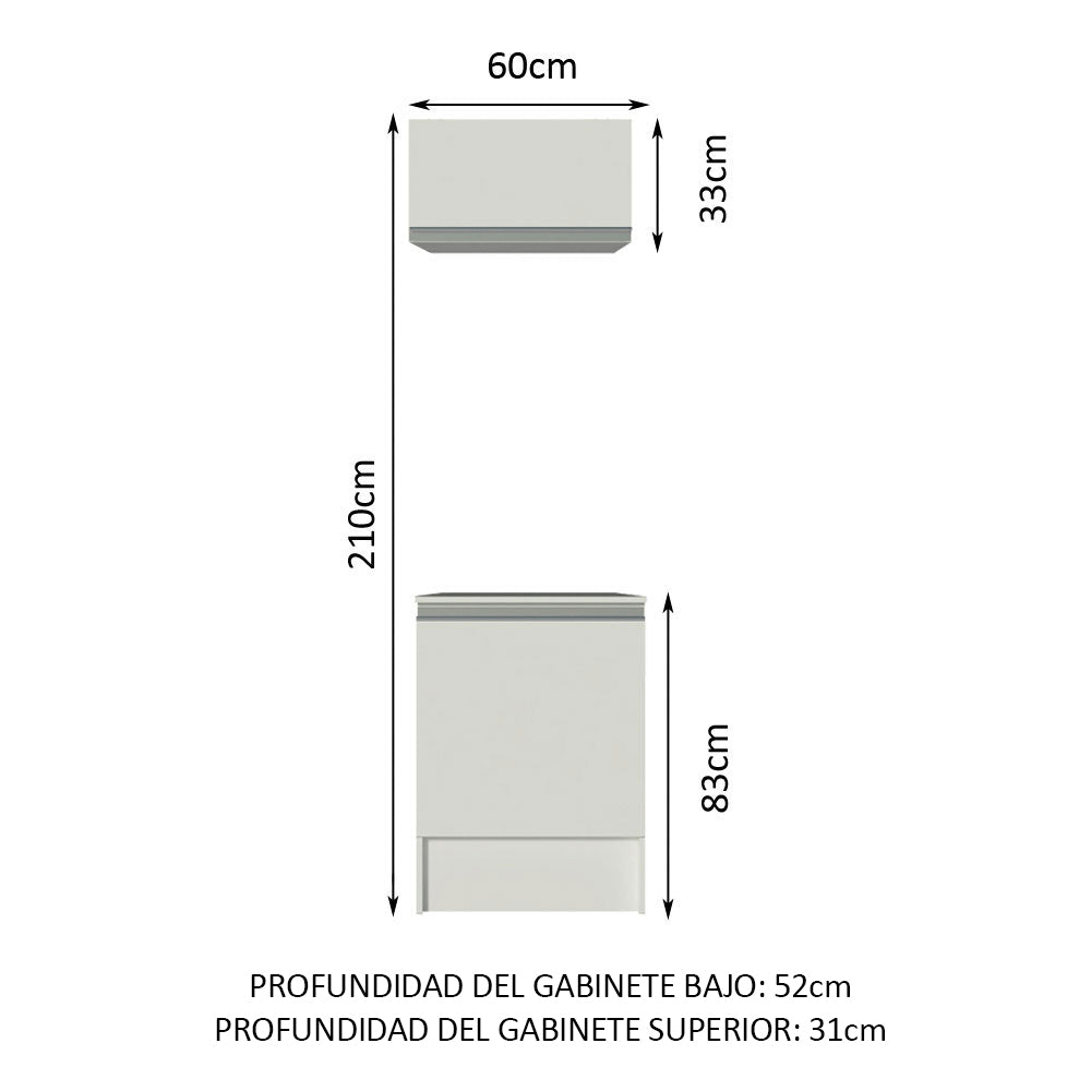 Kit Topazio 60 cm con alacena y bajo mesada, Blanco