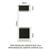 Kit Cocina 60 cm 2 Puertas con Alacena y Bajo Mesada Blanco/Negro Topazio Madesa
