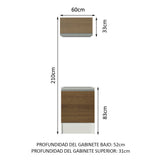 Kit Topazio 60 cm con alacena y bajo mesada, Blanco/Marrón