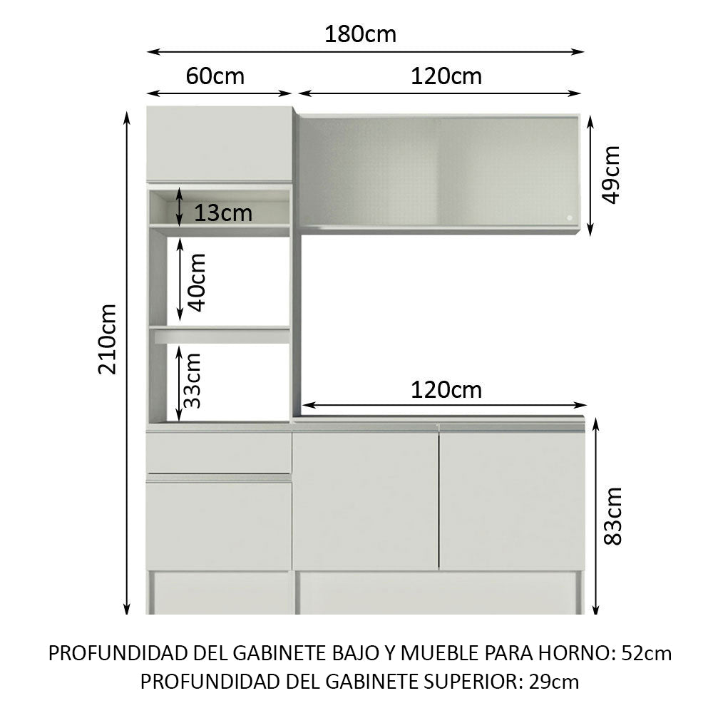 Combo completo de Cocina 180 cm, Blanco Topazio Pop