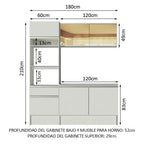Cocina Compacta 180 cm 6 Puertas 1 Cajón con Mueble para Horno y Microondas Blanco Diamante Madesa