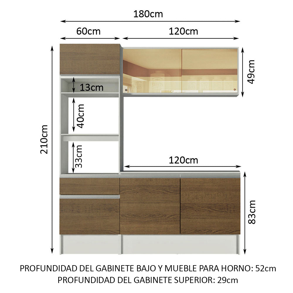 Combo completo de Cocina 180 cm Blanco/Marrón Diamante Pop