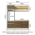 Combo completo de Cocina Topazio Diamante Pop 180 cm 6 Puertas 1 Cajón (Con Mesada) Blanco/Marrón Madesa