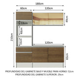 Combo completo de Cocina 180 cm Blanco/Marrón Diamante Pop