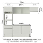 Combo Completo de Cocina 240 cm 7 Puertas 1 Cajón con Mueble para Horno y Microondas Blanco Topazio Madesa