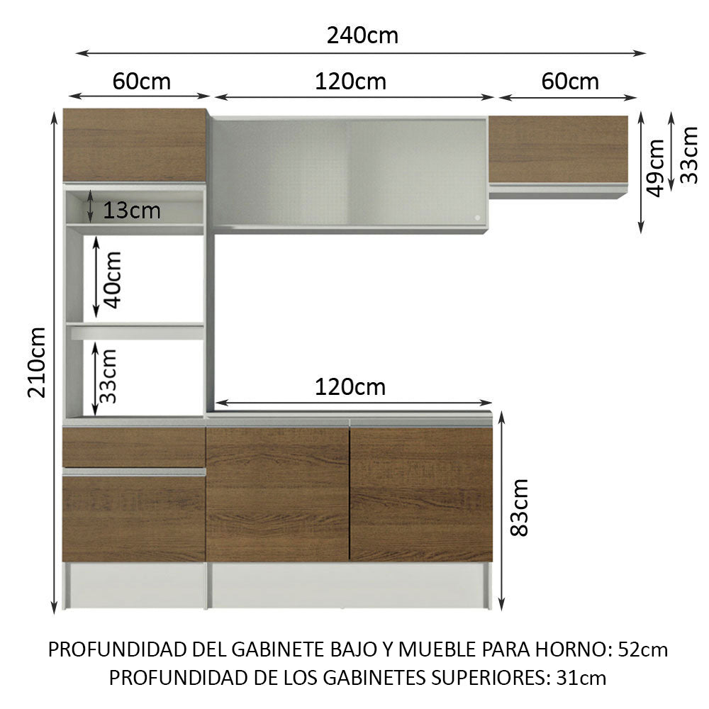Combo completo de Cocina 240cm Blanco/Marrón Topazio 01