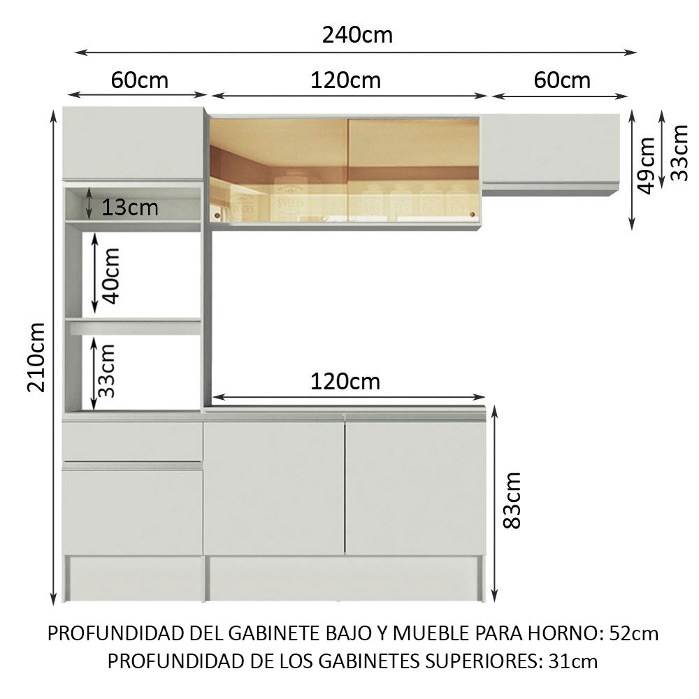Combo completo de Cocina 240cm Blanco Diamante Madesa 02
