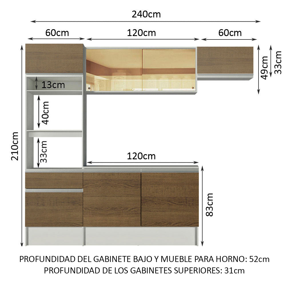 Combo completo de Cocina 240cm Blanco/Marrón Diamante Madesa 02