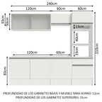 Combo Completo de Cocina 240 cm 8 Puertas 1 Cajón con Mueble para Horno y Microondas Blanco Topazio Madesa
