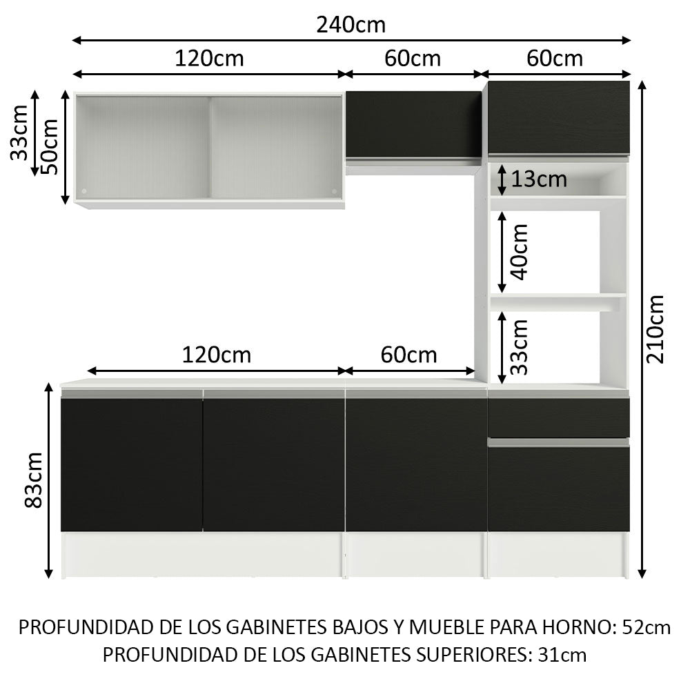 Combo Completo de Cocina 240 cm Blanco/Negro Topazio Madesa 05