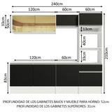 Combo Completo de Cocina 240 cm Blanco/Negro Diamante Madesa 06