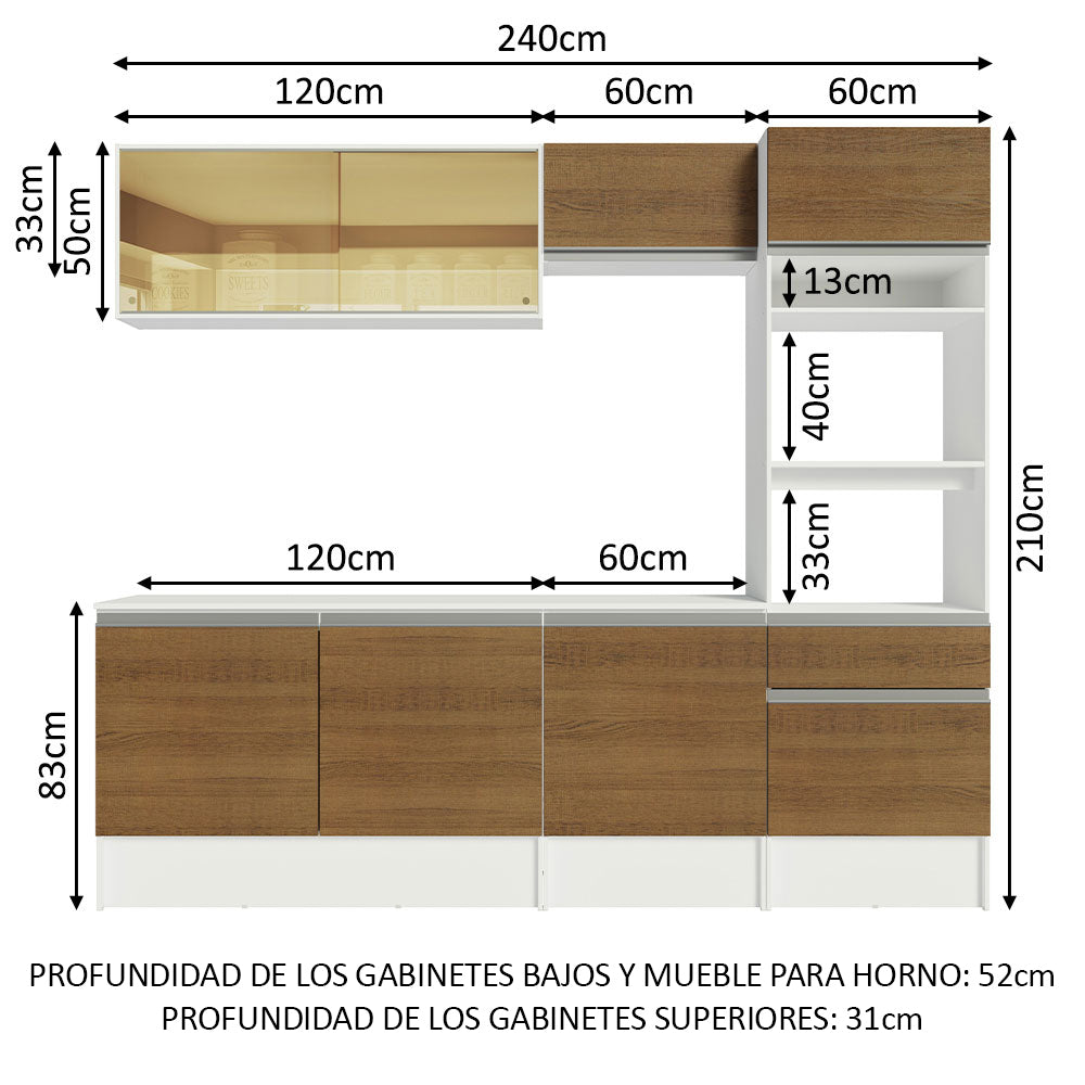 Combo completo de Cocina 240cm Blanco/Marrón Diamante 06