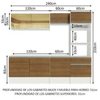 Combo Completo de Cocina 240 cm 8 Puertas 1 Cajón con Mueble para Horno y Microondas Blanco/Marrón Topazio Madesa