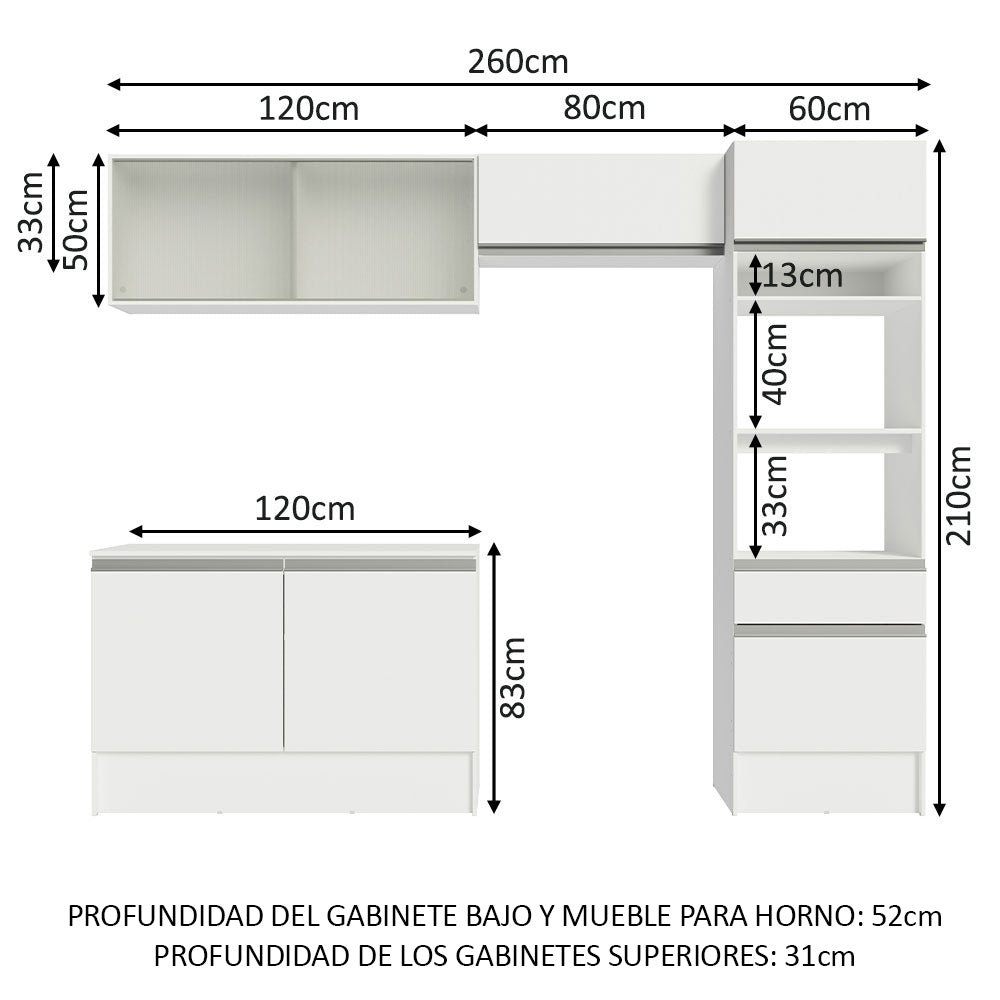 Combo completo de Cocina, 260cm, Blanco Topazio 01