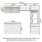 Combo Completo de Cocina 260 cm 7 Puertas 1 Cajón con Mueble para Horno y Microondas Blanco Topazio Madesa