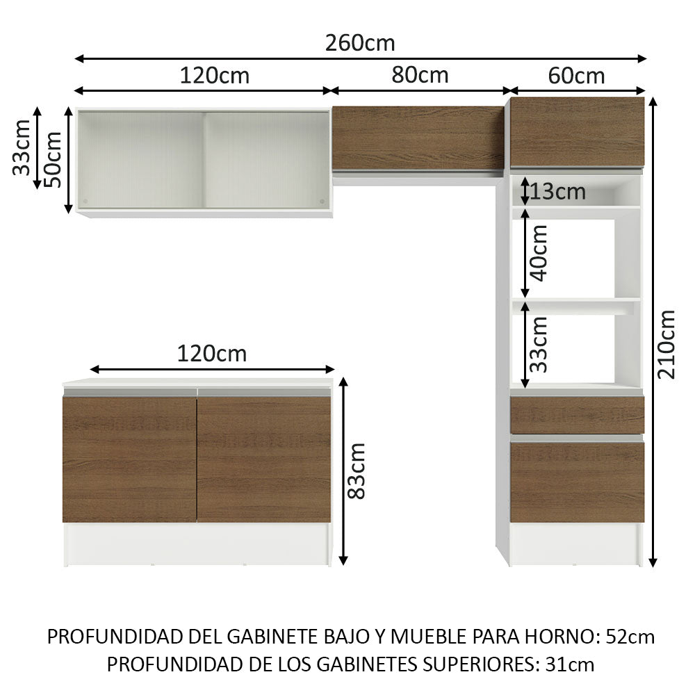 Combo completo de Cocina 260cm Blanco/Marrón Topazio 01