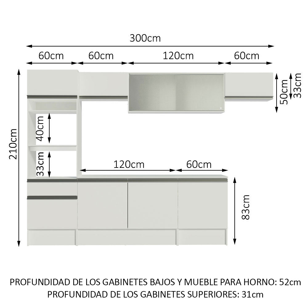 Combo completo de Cocina 300cm Blanco Topazio Madesa 01