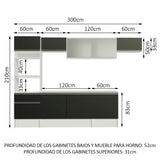 Combo Completo de Cocina 300 cm Blanco/Negro Topazio Madesa 01