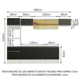 Combo Completo de Cocina 300 cm Blanco/Negro Diamante Madesa 02