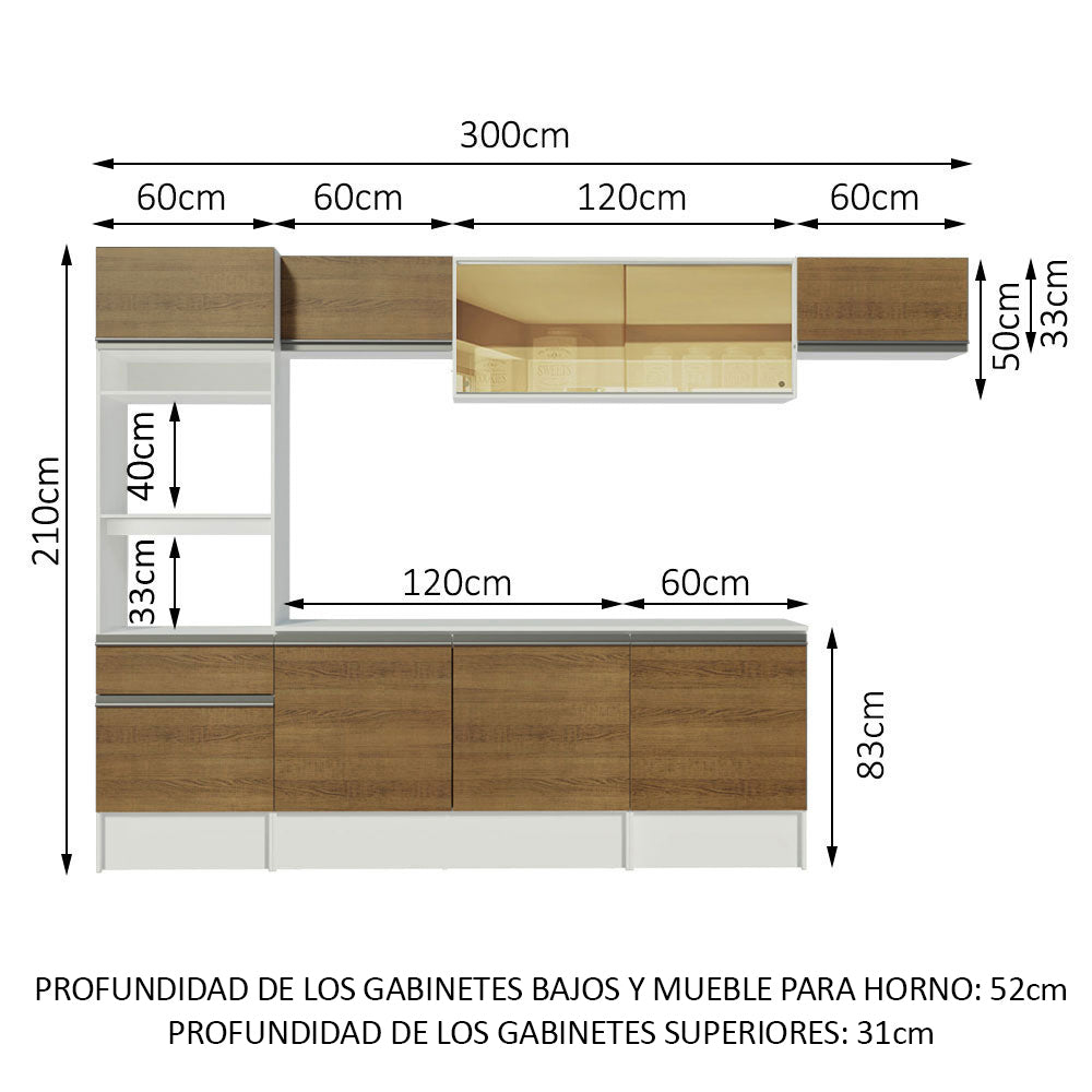 Combo completo de Cocina 300cm Blanco/Marrón Diamante Madesa 02