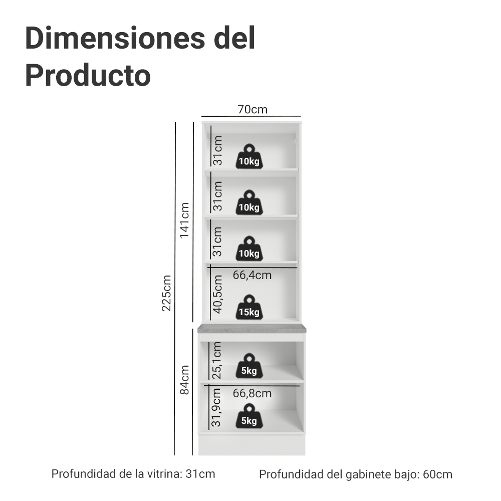 Kit Bajo Mesada + Cristalero 70 cm Vik Blanco/Azul/Blanco 01