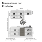 Cocina Compacta 180 cm 6 Puertas 3 Cajones Sin Mesada Blanco/Gris Vik Madesa 01