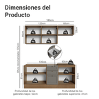 Cocina Compacta 180 cm 6 Puertas 3 Cajones Sin Mesada Marrón/Gris Vik Madesa