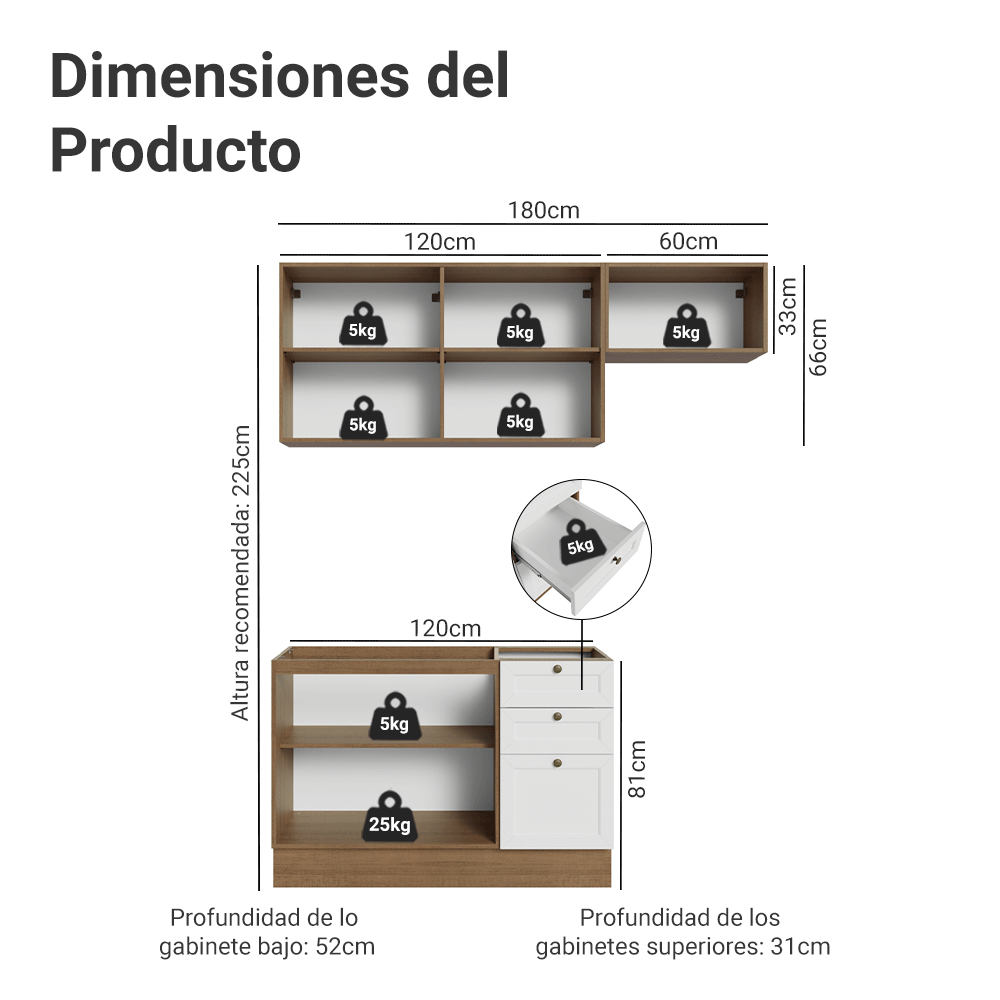 Cocina Compacta 180 cm Vik Marrón/Blanco 02
