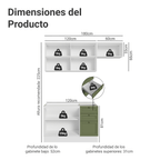 Cocina Compacta 180 cm 5 Puertas 3 Cajones Sin Mesada Blanco/Verde Vik Madesa