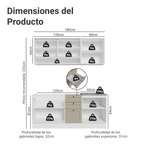 Cocina Compacta 180 cm 6 Puertas 3 Cajones Sin Mesada Blanco/Crema Vik Madesa 04