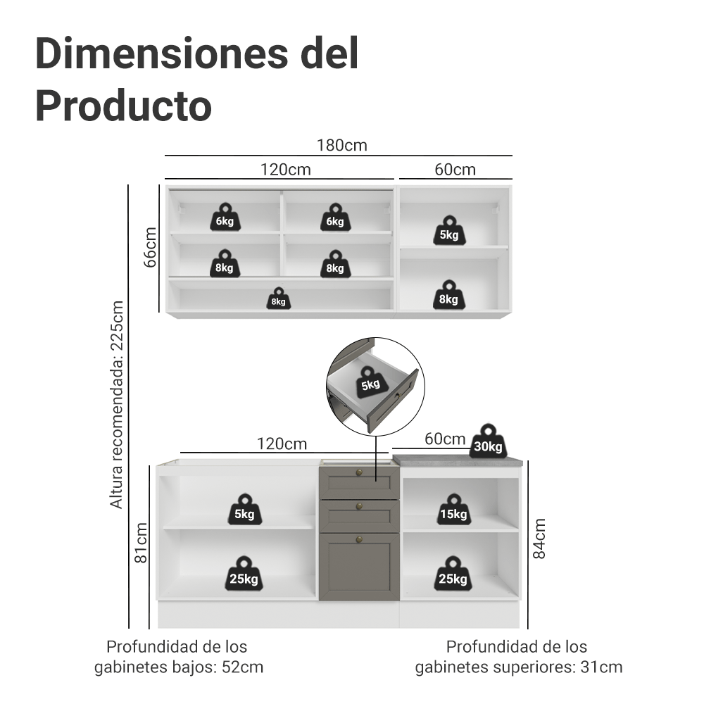 Cocina Compacta 180 cm Vik Blanco/Gris 04