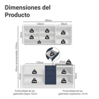 Cocina Compacta 180 cm 6 Puertas 3 Cajones Sin Mesada Blanco/Azul Vik Madesa 04