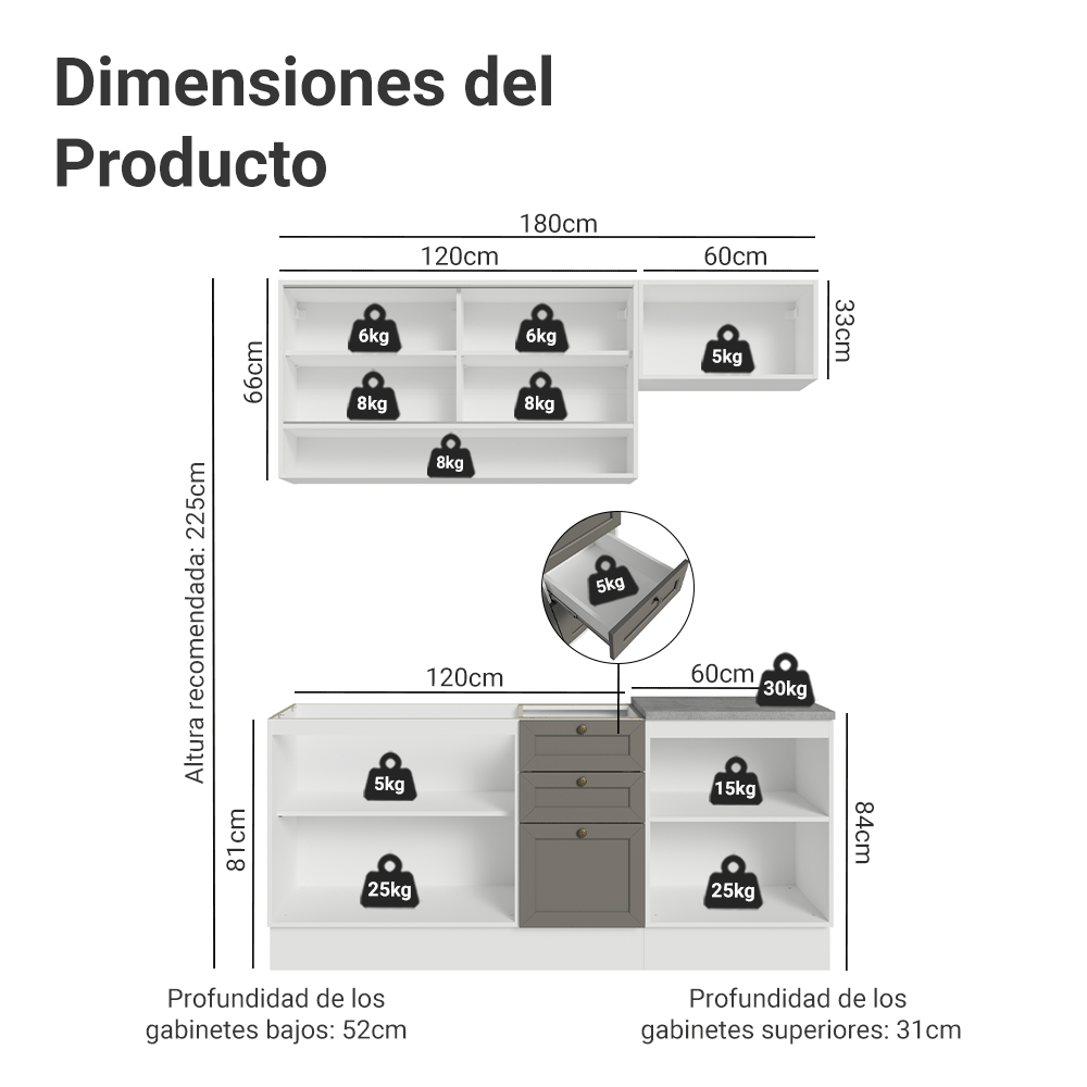 Cocina Compacta 180 cm Vik Blanco/Gris 05
